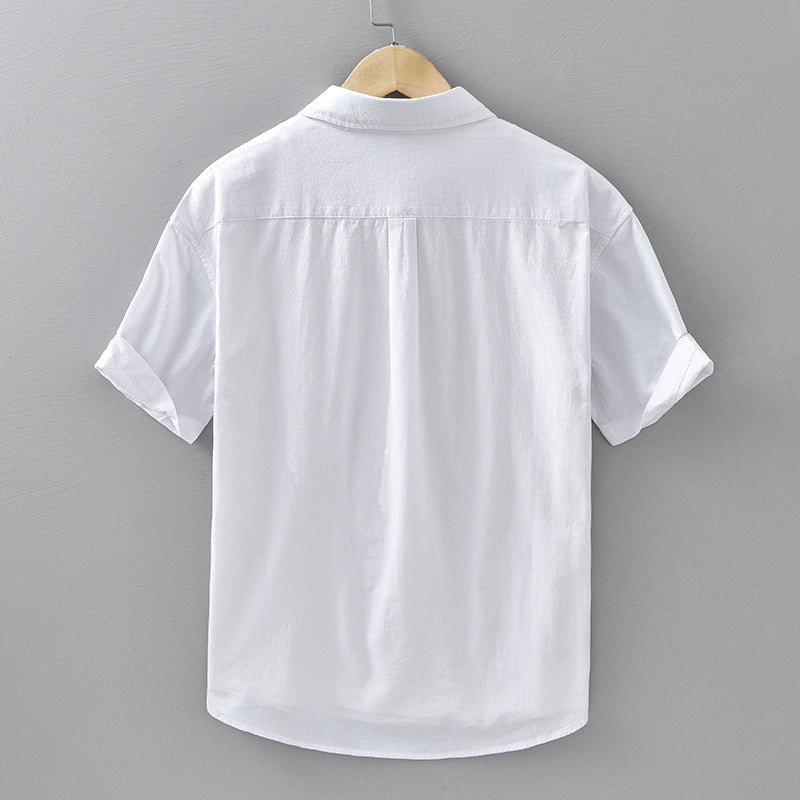 Image of Summer Menswear Casual Short-sleeved Cotton Shirt