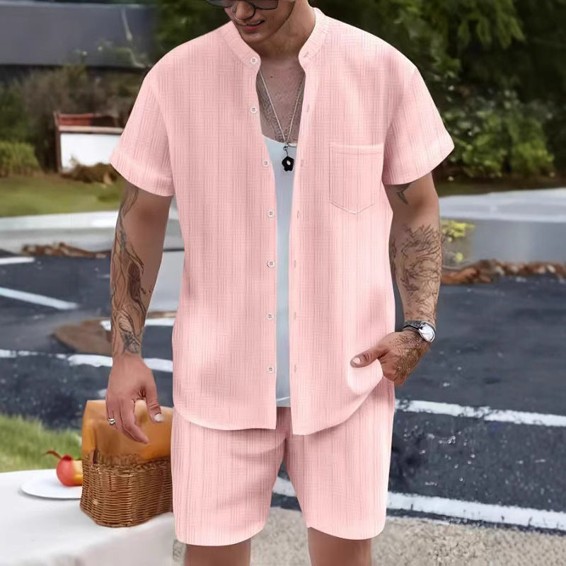 Image of Men's Shirt Casual Henry Collar Pocket