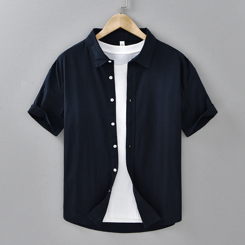 Image of Summer Menswear Casual Short-sleeved Cotton Shirt