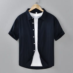 Image of Summer Menswear Casual Short-sleeved Cotton Shirt