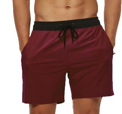 Men's Stitching Waist Headband Pocket Zipper Drawstring Shorts