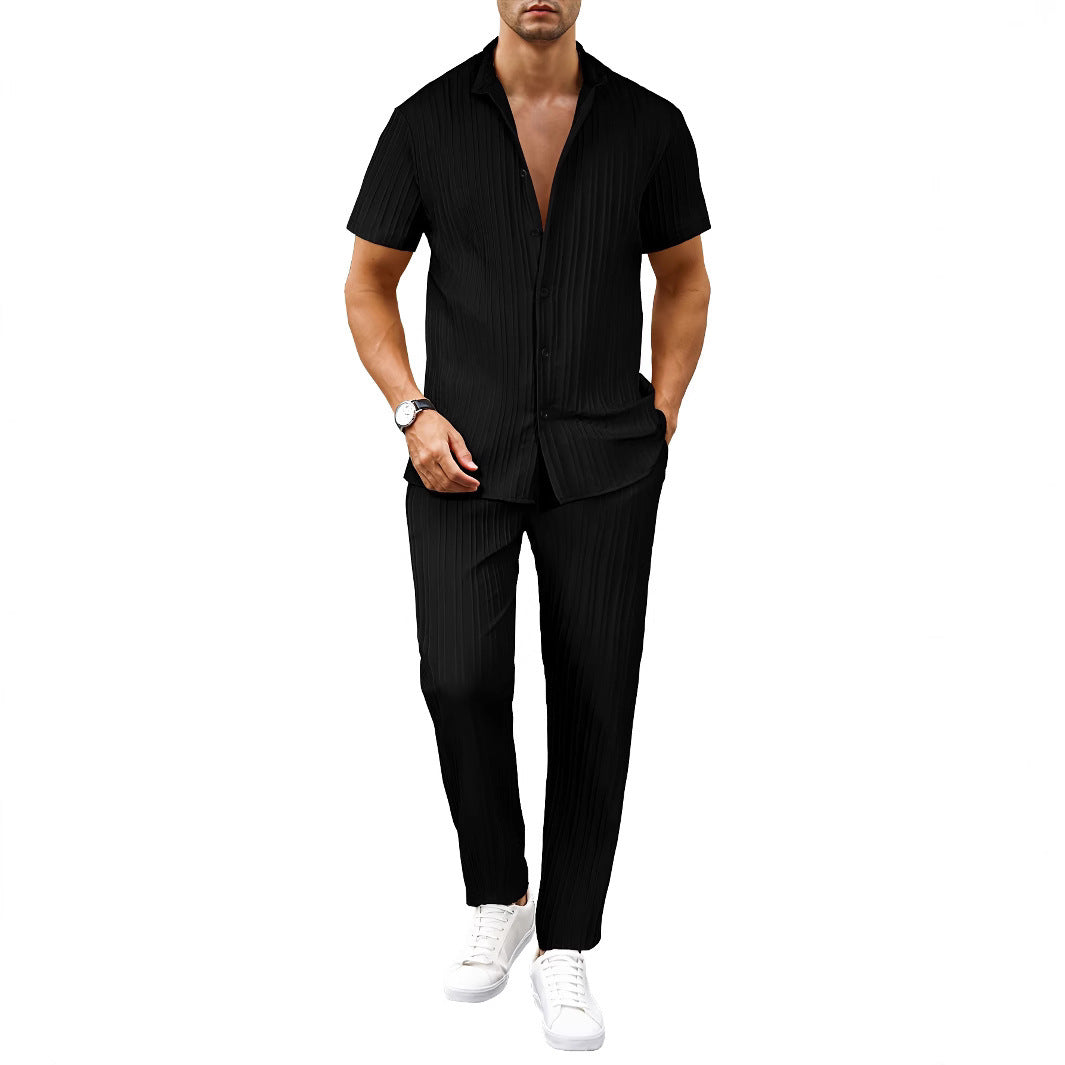 Image of European And American Men's Casual Short-sleeved Two-piece Suit