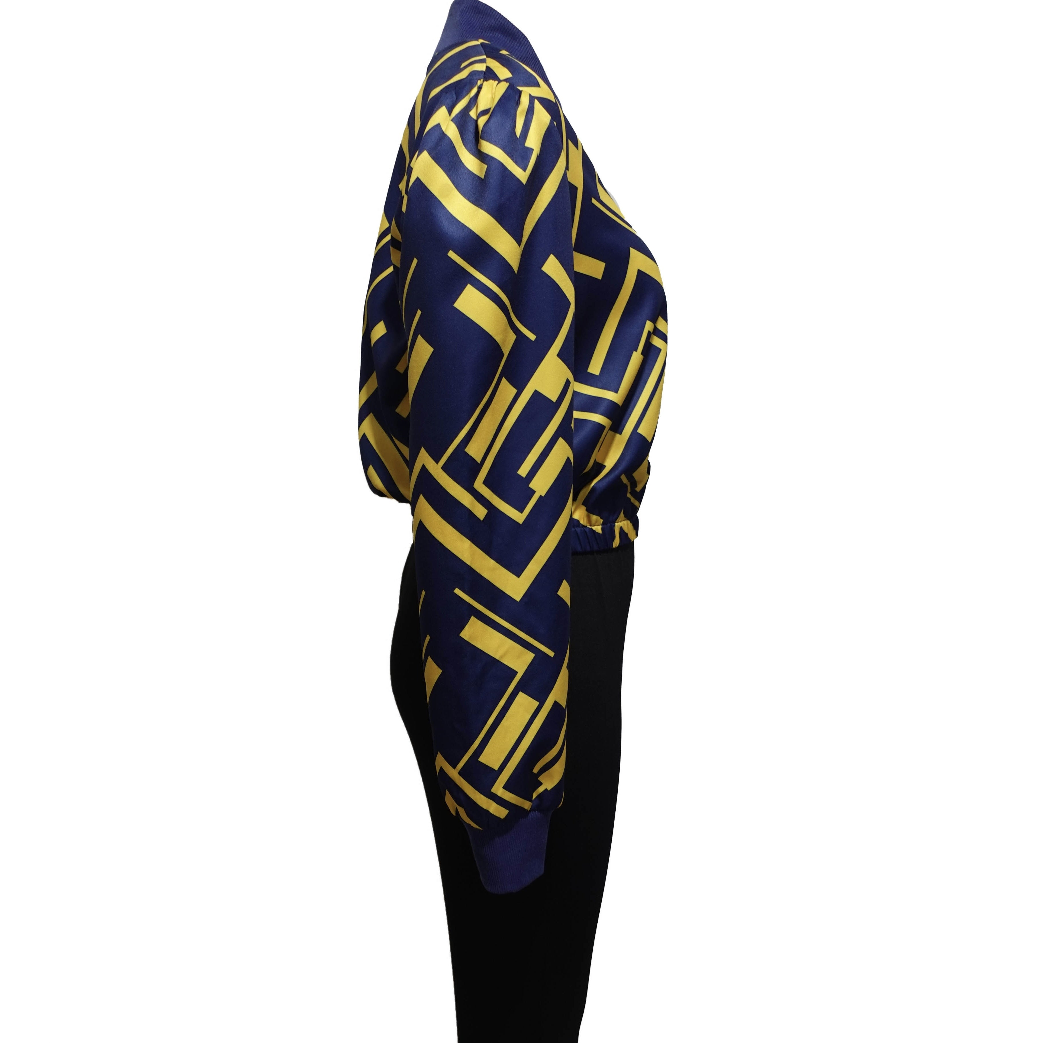 Image of Women's V-neck Zipper Trendy Digital Print Long Sleeved Sweatshirt Jacket Long Pants Set