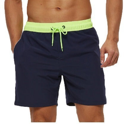 Image of Men's Stitching Waist Headband Pocket Zipper Drawstring Shorts