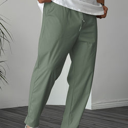 Image of Men's Pure Color Ribbon Pocket Casual Drawstring Trousers