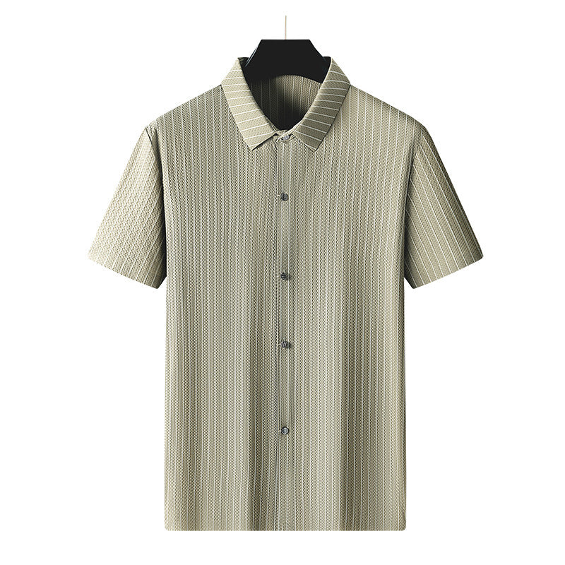 Image of Men's Plus-sized Plus Size Fashion Casual Square Collar Striped Ice Silk Shirt