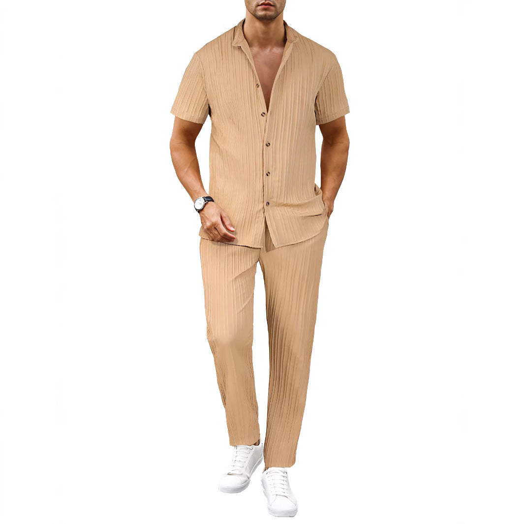 Image of European And American Men's Casual Short-sleeved Two-piece Suit