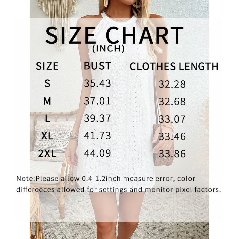 Image of Women's Elegant Halter Neck Sleeveless Mini Dress Eyelet Embroidery A Line Short Dress