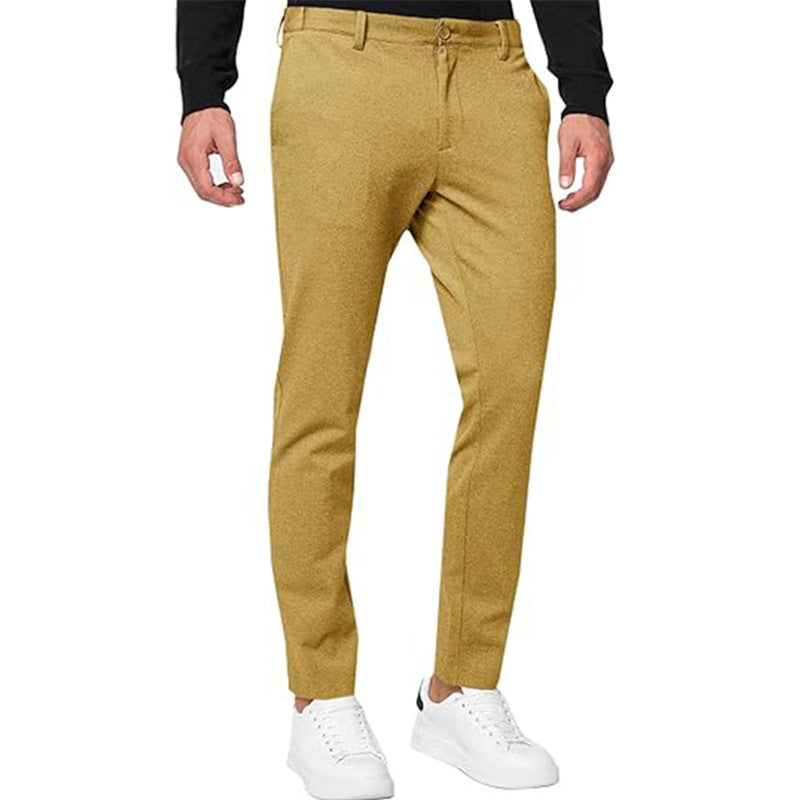 Image of Men's Chino Slim-fit Solid Color Stretch Pleated Tapered Casual Pants