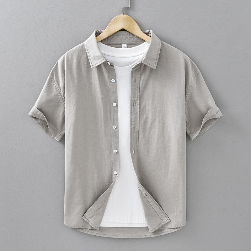 Image of Summer Menswear Casual Short-sleeved Cotton Shirt