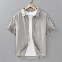 Image of Summer Menswear Casual Short-sleeved Cotton Shirt