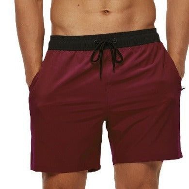 Image of Men's Stitching Waist Headband Pocket Zipper Drawstring Shorts