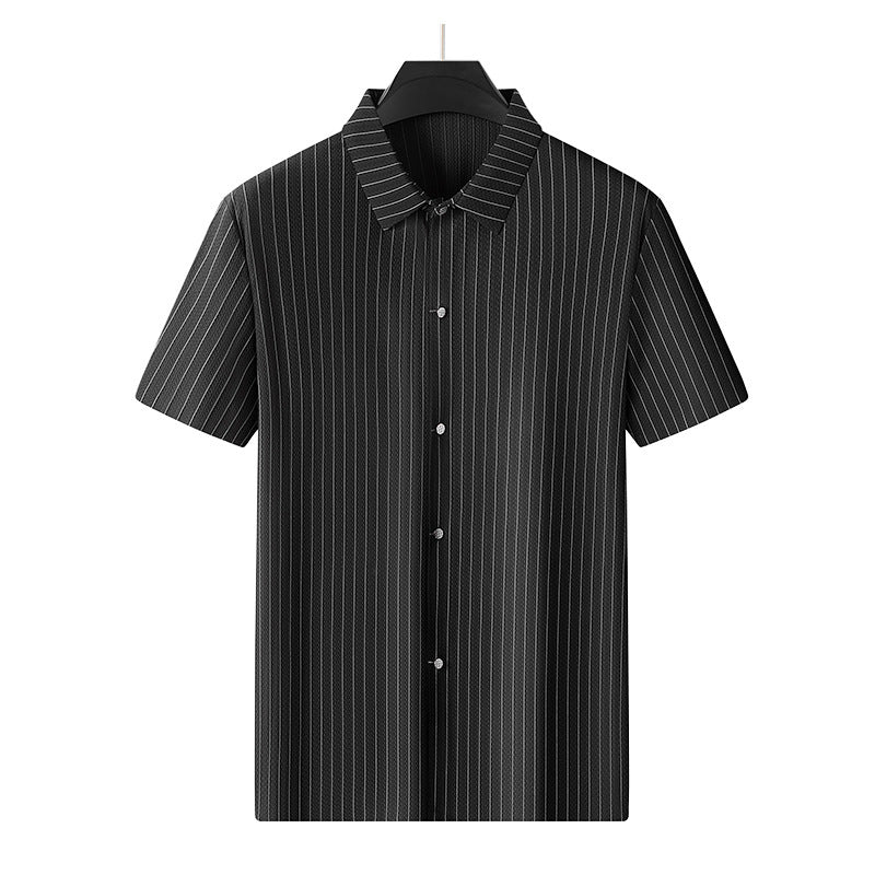 Image of Men's Plus-sized Plus Size Fashion Casual Square Collar Striped Ice Silk Shirt