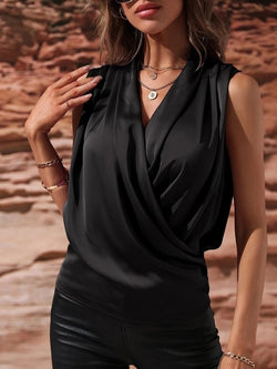 Image of Women's Spring And Summer Sleeveless Satin Pleated Vest New Shirt