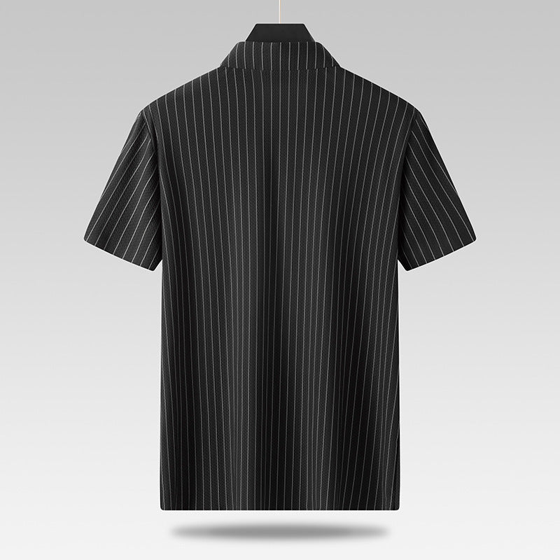 Image of Men's Plus-sized Plus Size Fashion Casual Square Collar Striped Ice Silk Shirt