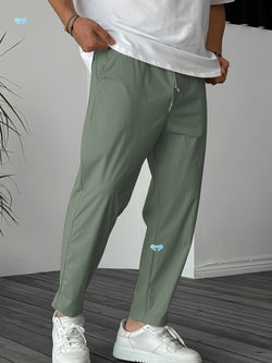 Image of Men's Pure Color Ribbon Pocket Casual Drawstring Trousers