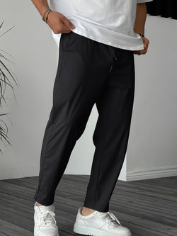 Image of Men's Pure Color Ribbon Pocket Casual Drawstring Trousers