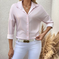 Image of Women's Striped Lapel Long Sleeved Shirt Top