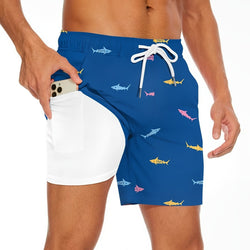 Image of Men's Shark Figure Beach Shorts With Drawstring