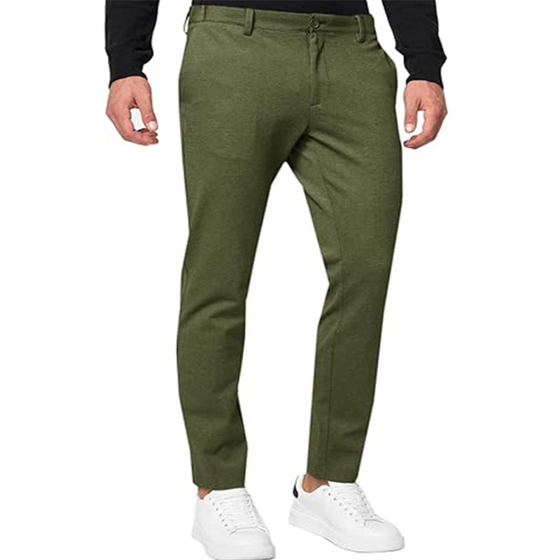 Image of Men's Chino Slim-fit Solid Color Stretch Pleated Tapered Casual Pants