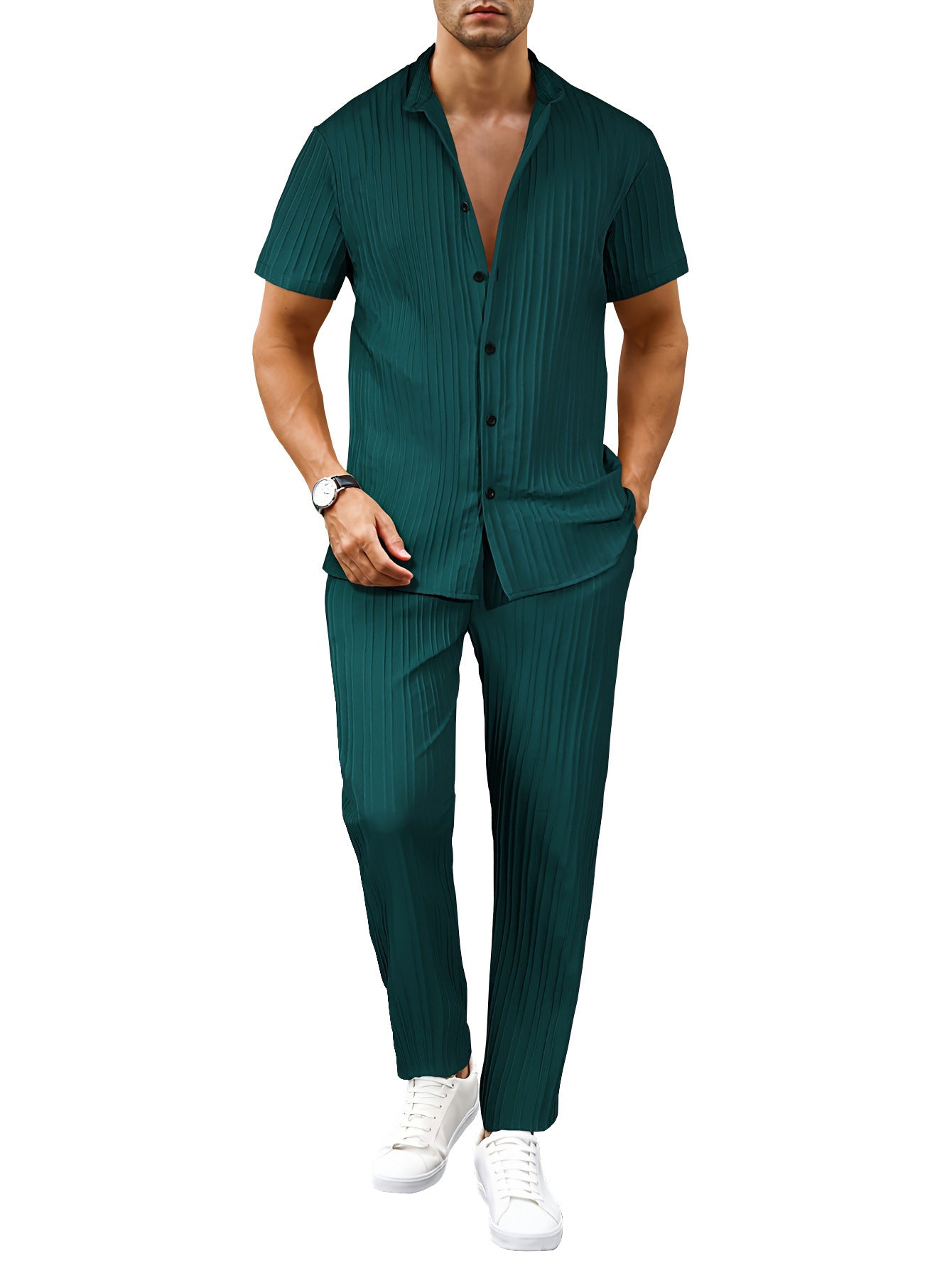 Image of European And American Men's Casual Short-sleeved Two-piece Suit