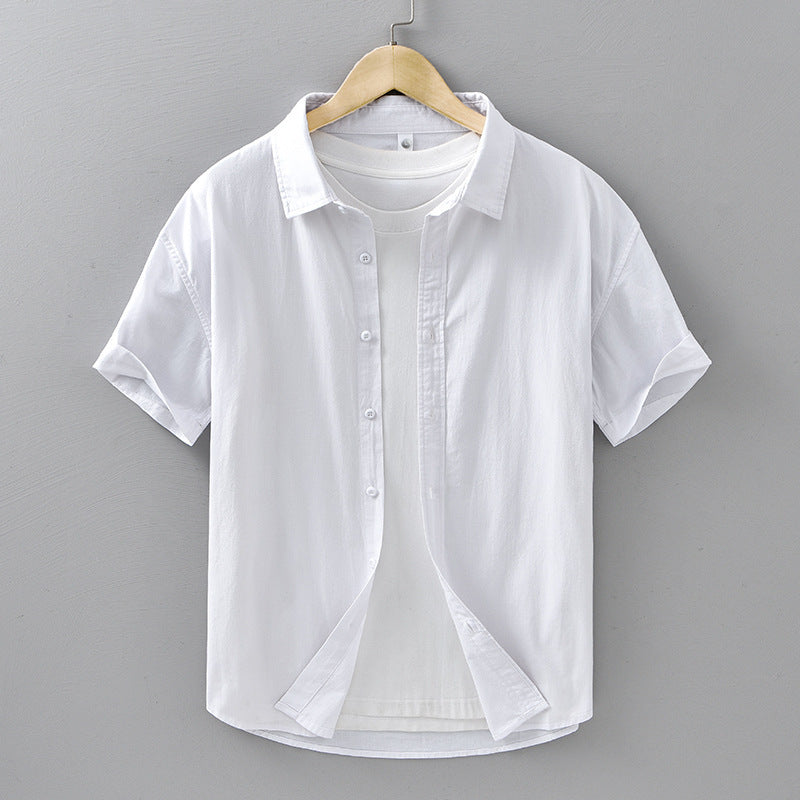 Image of Summer Menswear Casual Short-sleeved Cotton Shirt
