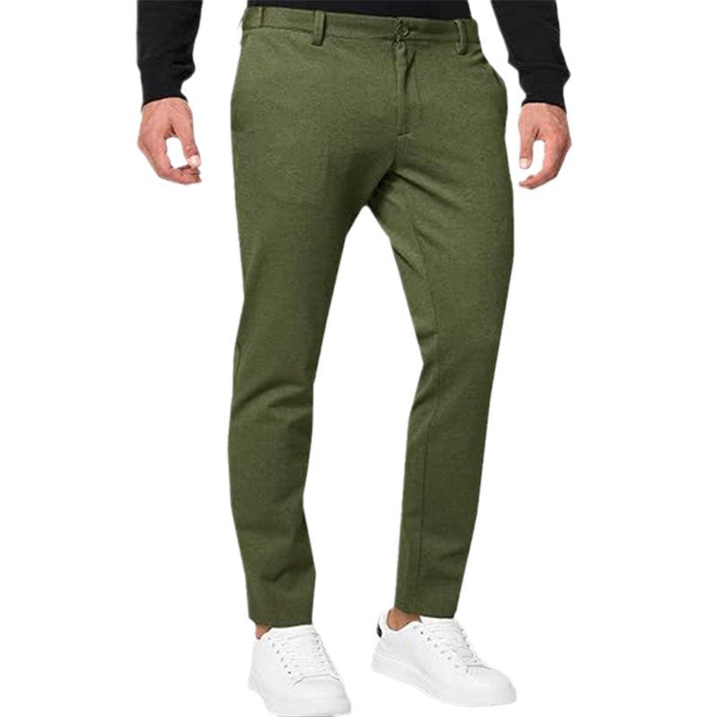 Image of Men's Chino Slim-fit Solid Color Stretch Pleated Tapered Casual Pants