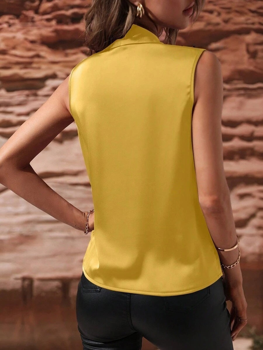 Image of Women's Spring And Summer Sleeveless Satin Pleated Vest New Shirt