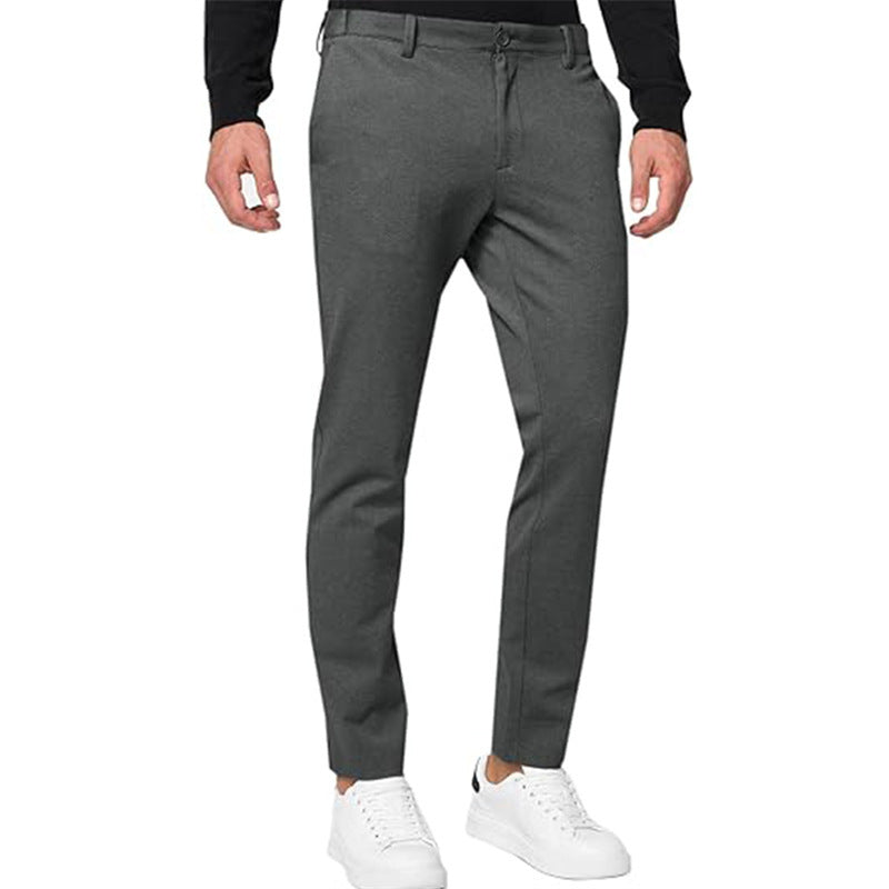 Image of Men's Chino Slim-fit Solid Color Stretch Pleated Tapered Casual Pants