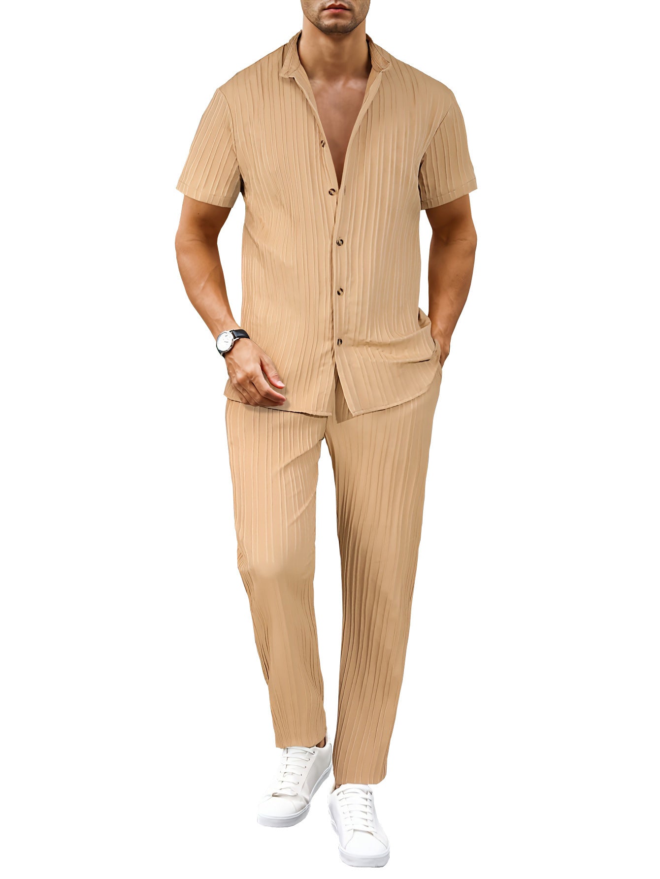Image of European And American Men's Casual Short-sleeved Two-piece Suit
