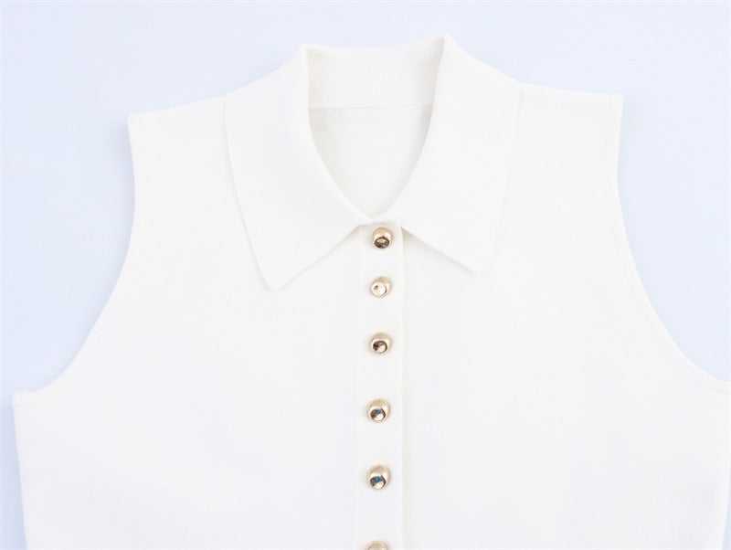 Image of Short Skirt Hem Knitted Vest Top