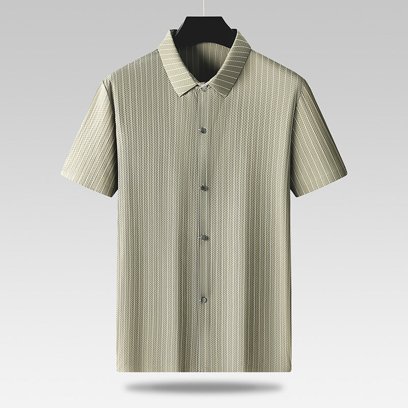 Image of Men's Plus-sized Plus Size Fashion Casual Square Collar Striped Ice Silk Shirt