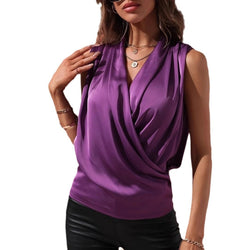 Image of Women's Spring And Summer Sleeveless Satin Pleated Vest New Shirt