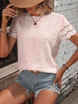 Image of Women's Solid Color V Casual Short-sleeved Shirt