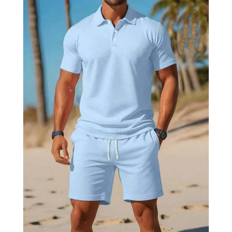 Image of Men's Summer Casual Sports All-matching Slim Fit Short-sleeved Polo Shirt Shorts