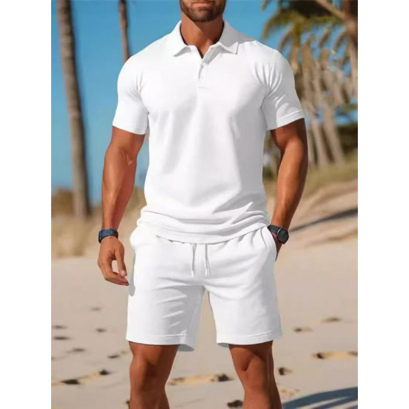 Image of Men's Summer Casual Sports All-matching Slim Fit Short-sleeved Polo Shirt Shorts