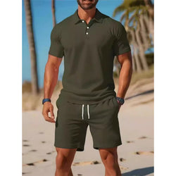 Image of Men's Summer Casual Sports All-matching Slim Fit Short-sleeved Polo Shirt Shorts