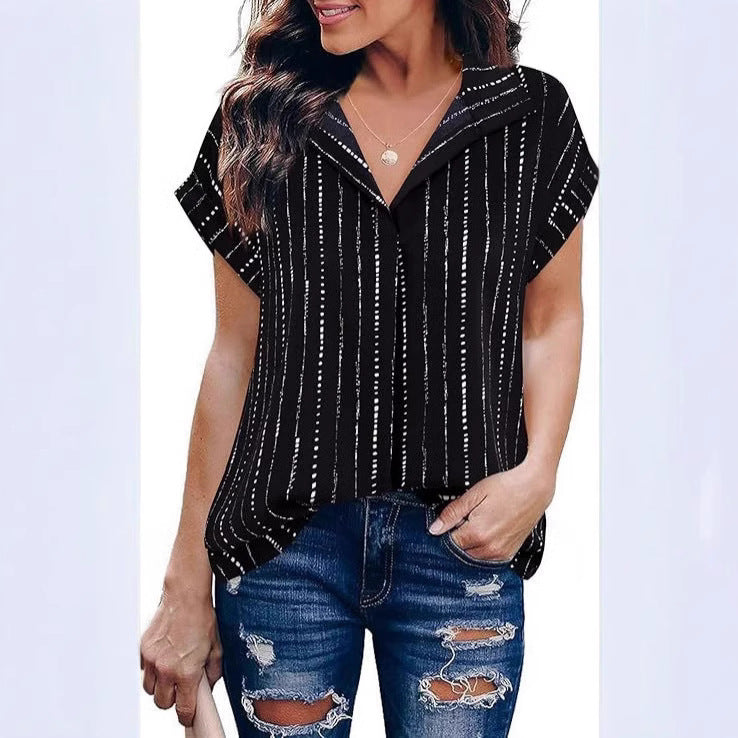 Image of Casual All-matching Fashion Trend Stripes Women's Shirt Top