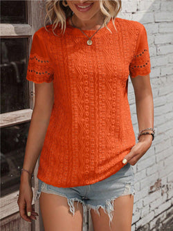 Image of Women's Solid Color V Casual Short-sleeved Shirt