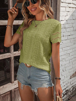 Image of Women's Solid Color V Casual Short-sleeved Shirt