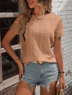 Image of Women's Solid Color V Casual Short-sleeved Shirt