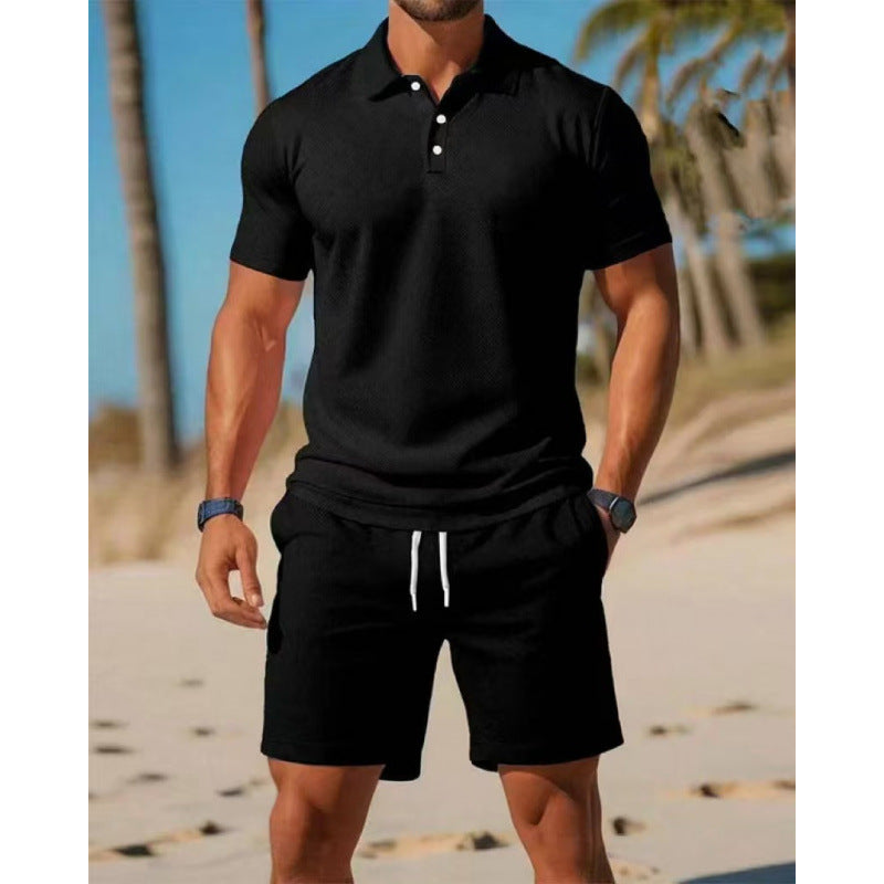 Image of Men's Summer Casual Sports All-matching Slim Fit Short-sleeved Polo Shirt Shorts