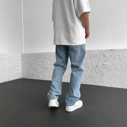 Image of Men's Straight-leg Pants Printed Solid Color Loose Wide Leg Denim