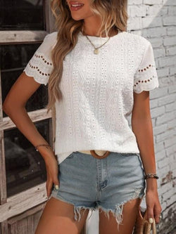 Image of Women's Solid Color V Casual Short-sleeved Shirt