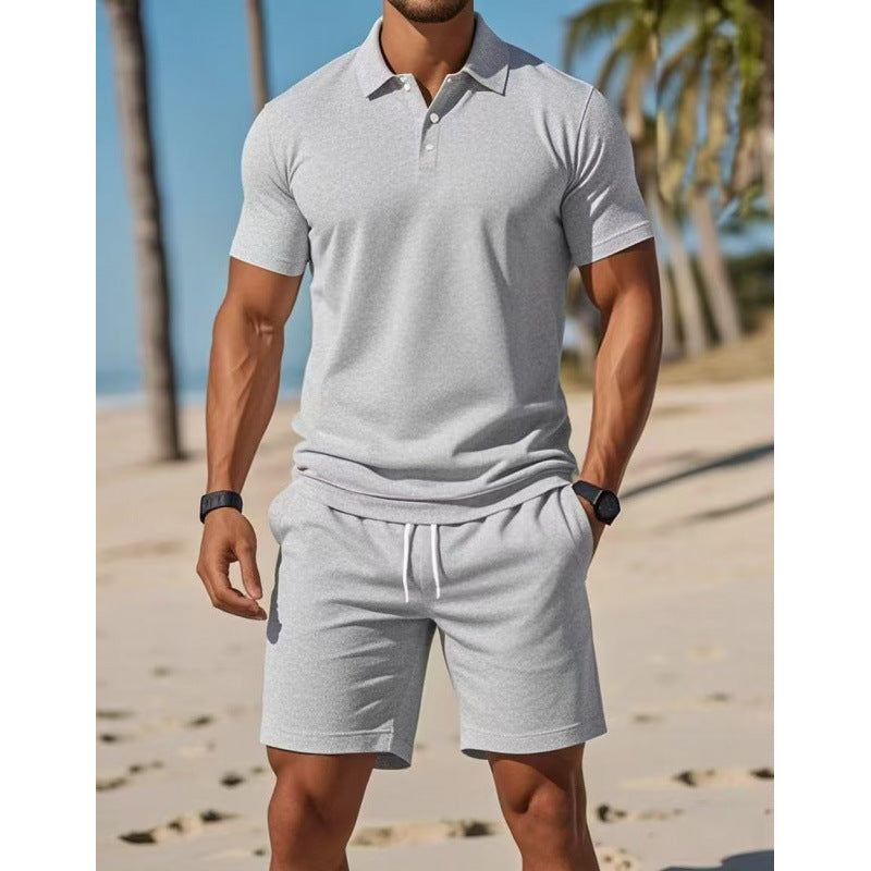 Image of Men's Summer Casual Sports All-matching Slim Fit Short-sleeved Polo Shirt Shorts