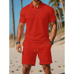 Image of Men's Summer Casual Sports All-matching Slim Fit Short-sleeved Polo Shirt Shorts