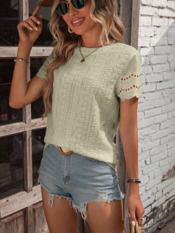 Image of Women's Solid Color V Casual Short-sleeved Shirt