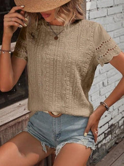 Image of Women's Solid Color V Casual Short-sleeved Shirt