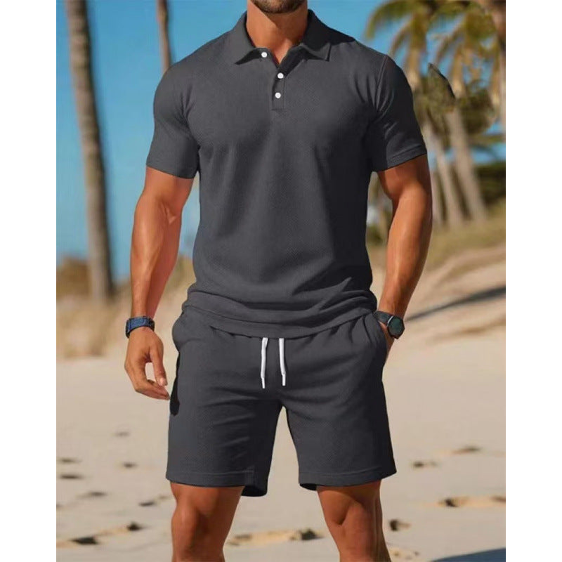 Image of Men's Summer Casual Sports All-matching Slim Fit Short-sleeved Polo Shirt Shorts
