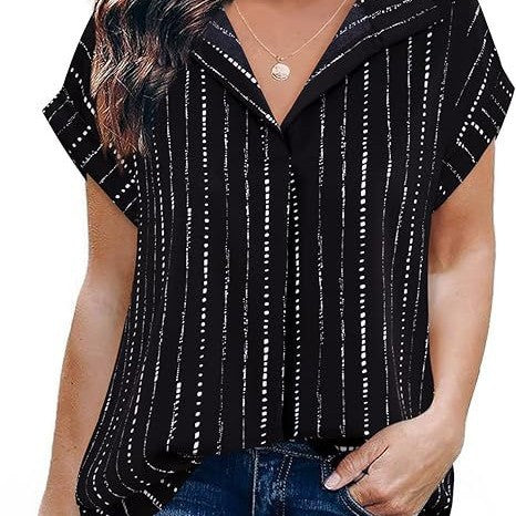 Image of Casual All-matching Fashion Trend Stripes Women's Shirt Top